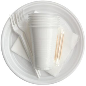 Набор одноразовой посуды OfficeClean на 6 персон (вилки, стаканы, тарелки, салфетки) (ПОД ЗАКАЗ)