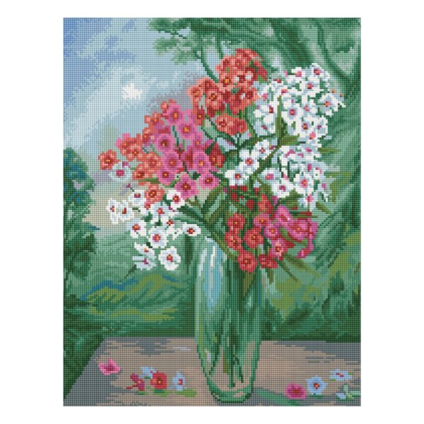 Алмазная мозаика ТРИ СОВЫ "Букет флоксов", 40*50см, холст на деревянном подрамнике, картонная коробка с пластиковой ручкой