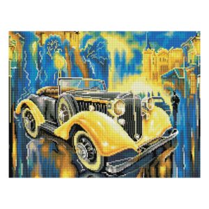 Алмазная мозаика ТРИ СОВЫ "Желтый ретроавтомобиль", 40*50см, холст на деревянном подрамнике, картонная коробка с пластиковой ручкой