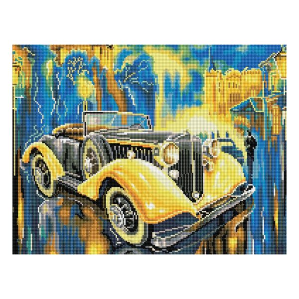 Алмазная мозаика ТРИ СОВЫ "Желтый ретроавтомобиль", 40*50см, холст на деревянном подрамнике, картонная коробка с пластиковой ручкой