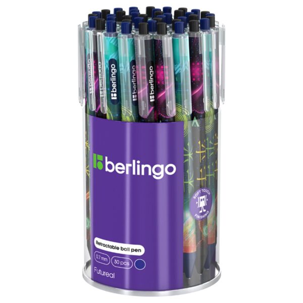 Ручка шариковая автоматическая Berlingo "Futureal" синяя, 0,7мм, грип, рисунок на корпусе,soft touch, ассорти