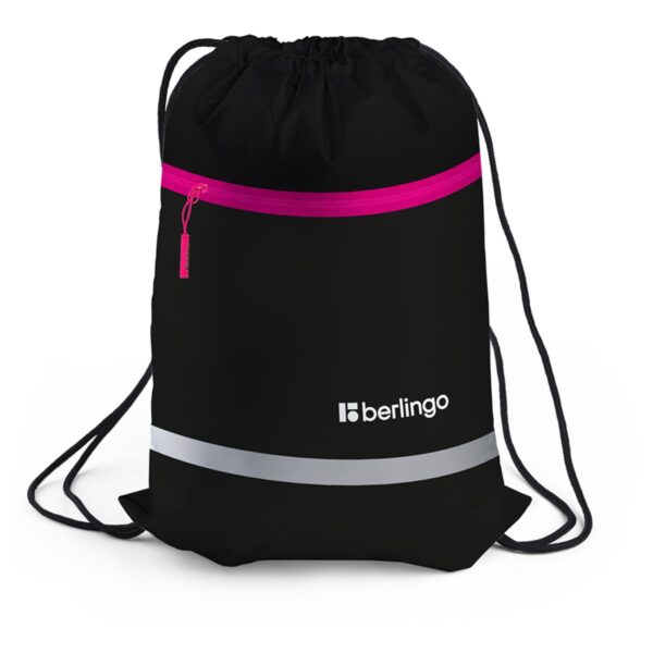 Мешок для обуви 1 отделение Berlingo "Basic pink", 360*460мм, светоотражающая лента, карман на молнии