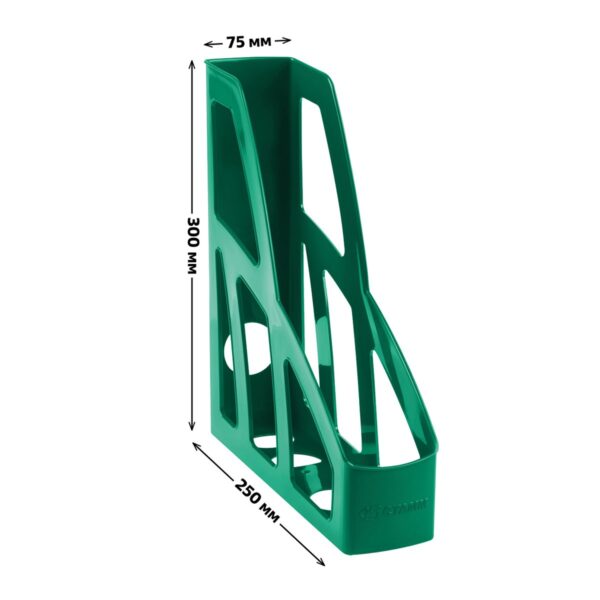 Лоток для бумаг вертикальный СТАММ "Лидер", зеленый, ширина 75мм