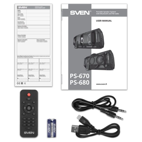 Колонка портативная Sven PS-680, 65W, Bluetooth, FM, USB, microSD, LED-дисплей, пульт, караоке, подсветка, черный