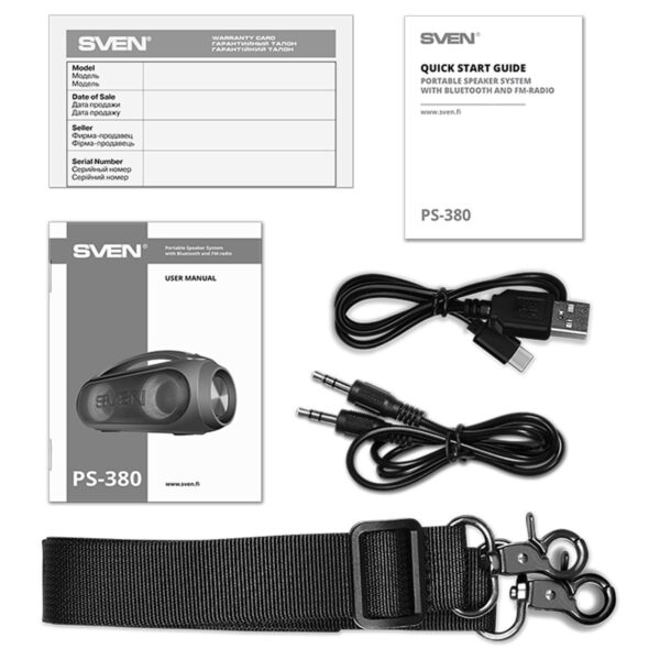 Колонка портативная Sven PS-380, 40W, Bluetooth, FM, USB, защита от воды, подсветка, черный