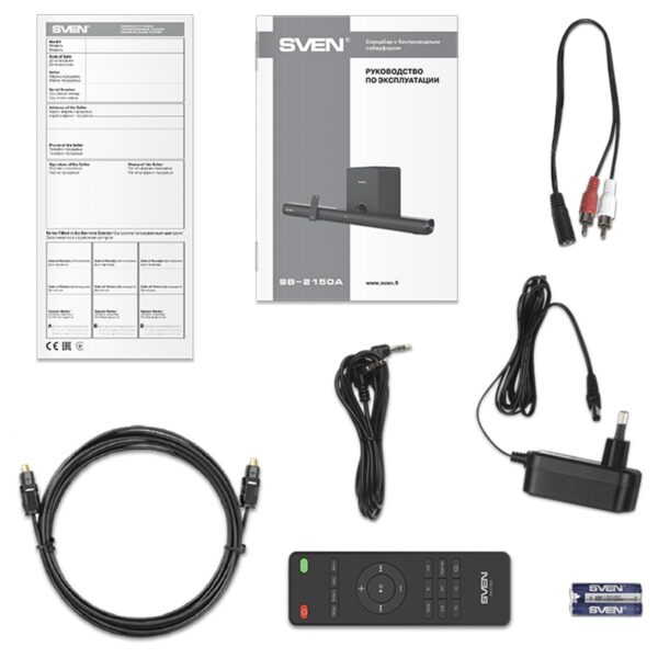 Колонки Sven SB-2150A, 2*40W+Subwoofer 100W, саундбар, Bluetooth, пульт, USB, черный