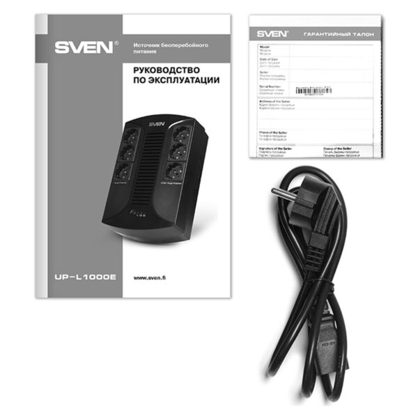 Источник бесперебойного питания Sven UP-L1000E, 6 розеток (3х UPS/сетевой фильтр + 3x сетевой фильтр), 1000ВA, 510Вт
