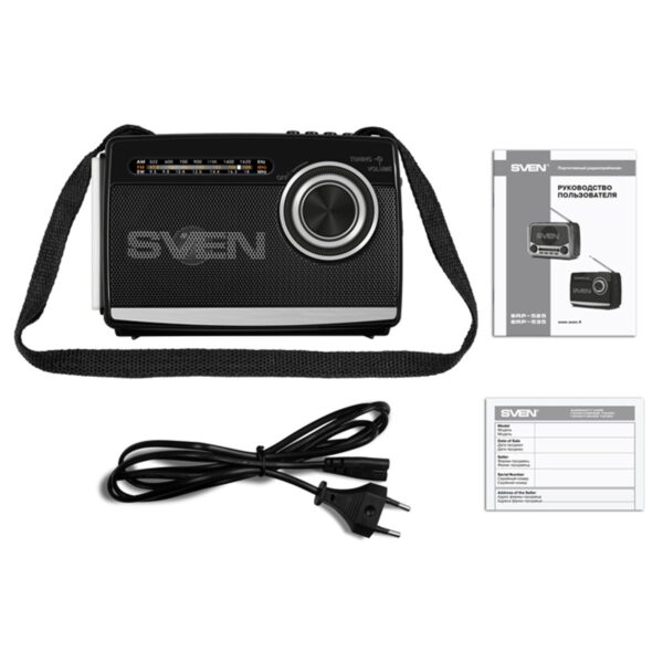 Портативная акустическая система Sven SRP-535, 3W, FM/AM/SW, USB, microSD, фонарь, аккумулятор, черный