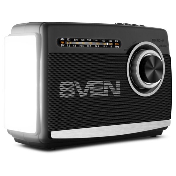 Портативная акустическая система Sven SRP-535, 3W, FM/AM/SW, USB, microSD, фонарь, аккумулятор, черный