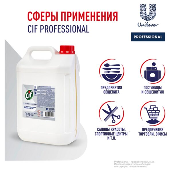 Средство моющее Cif Professional дезифицирующее, концентрированное, низкопенное, нейтр.запах, канистра, 5л