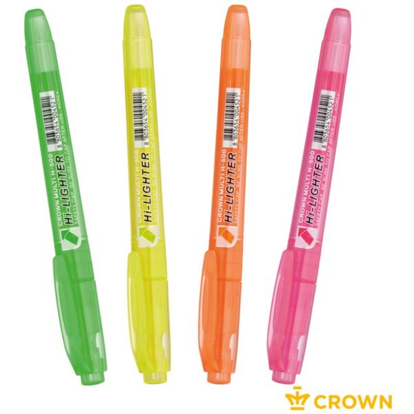 Набор текстовыделителей Crown "Multi Hi-Lighter" 04цв., 1-4мм, чехол с европодвесом  + ПОДАРОК Самоклеящийся блок фигурный MESHU "Avocado", 50л.