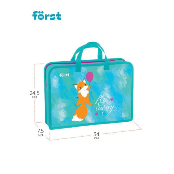 Папка с ручками 1 отделение, А4 Först "Pretty fox", 340*245*75мм, пластик, на молнии