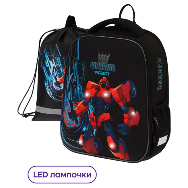 Ранец Berlingo Expert Mini "Warrior Robot" 36*27*14см, 2 отделения, 2 кармана, анатомическая спинка, мешок для обуви