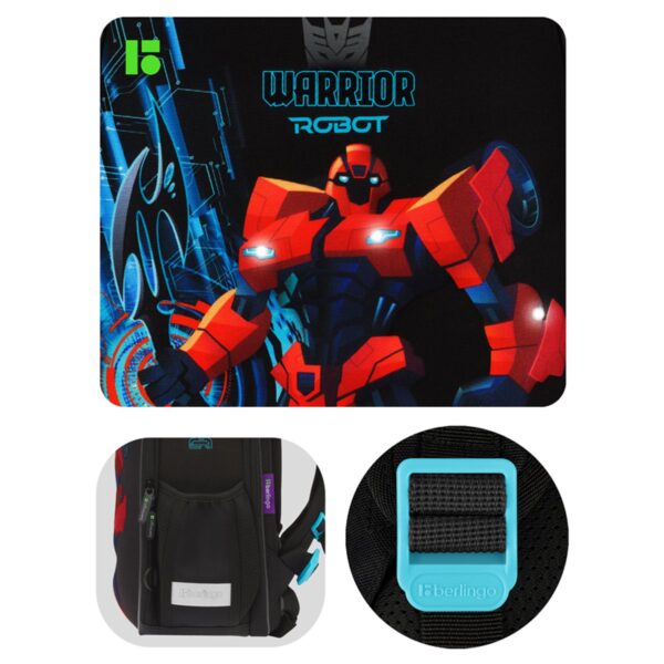 Ранец Berlingo Expert Mini "Warrior Robot" 36*27*14см, 2 отделения, 2 кармана, анатомическая спинка, мешок для обуви