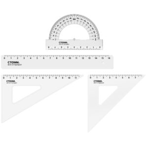 Набор чертежный СТАММ, размер S (линейка 16см, 2 треугольника, транспортир), прозрачный, бесцветный, европодвес