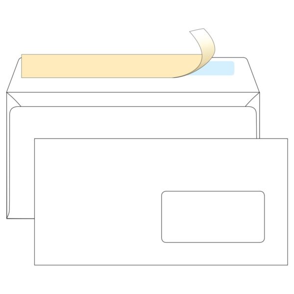Конверт E65, OfficeSpace, 110*220мм, б/подсказа, с прав. окном, отр. лента