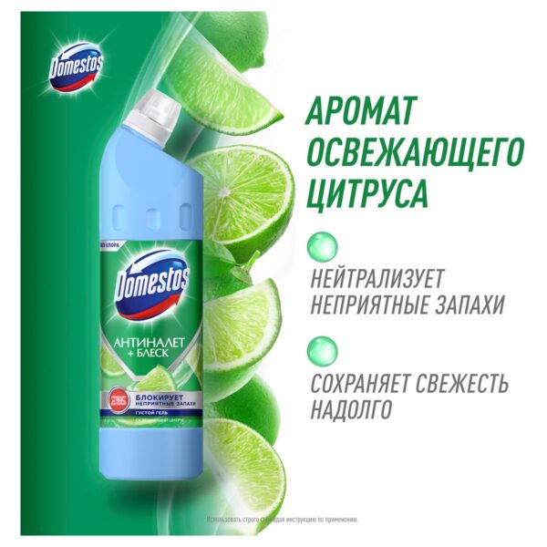 Чистящее средство универсальное Domestos "Антиналет+блеск. Освежающий цитрус", гель, без хлора, 750мл