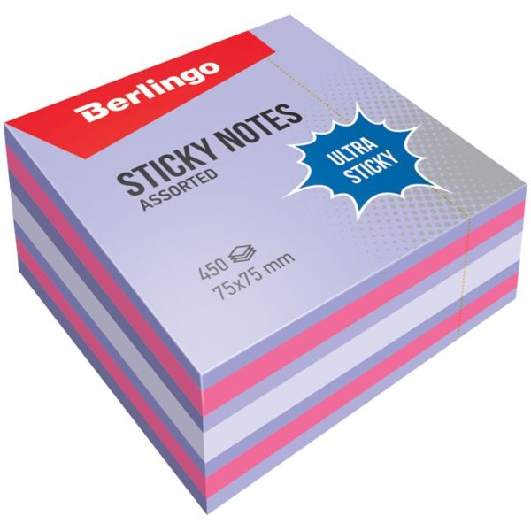 Самоклеящийся блок Berlingo "Ultra Sticky", 75*75мм, 450л., 3 цвета