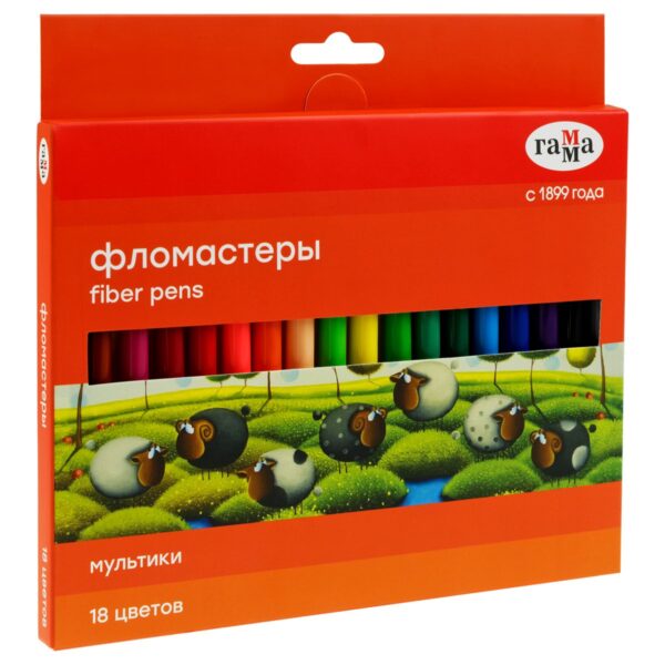 Фломастеры Гамма "Мультики", 18цв., смываемые, картон. упак., европодвес