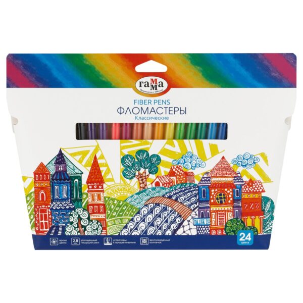 Фломастеры Гамма "Классические", 24цв., смываемые, картон. упак., европодвес