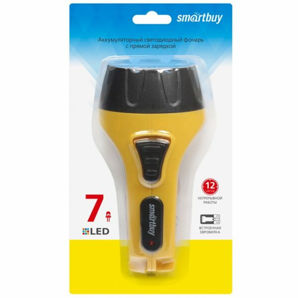 Фонарь Smartbuy SBF-86-Y, аккумуляторный, светодиодный, 7 LED, прямая зарядка от сети, желтый