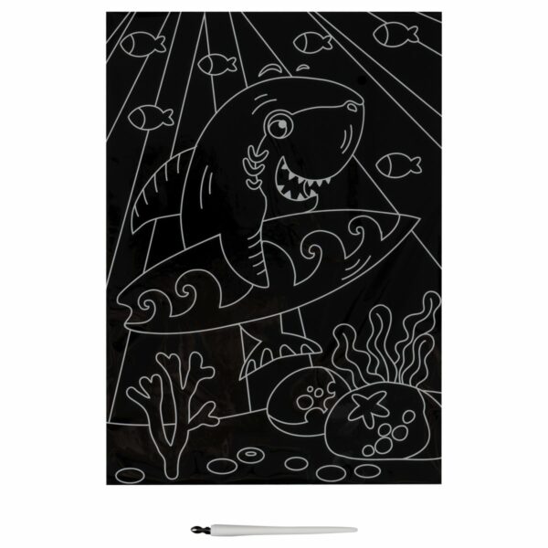 Гравюра с мультицветной основой ТРИ СОВЫ "Акула-серфер", А4