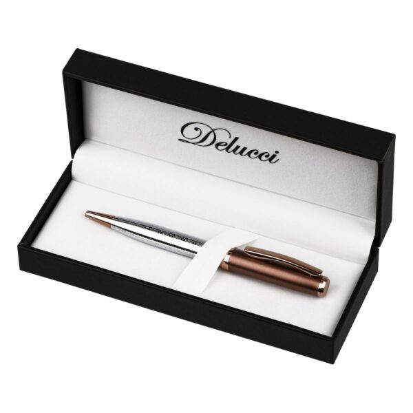 Ручка шариковая Delucci "Fresco" синяя, 1,0мм, корпус серебро/бронза, поворотн., подарочная упаковка