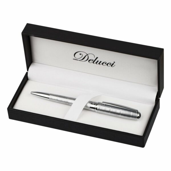 Ручка шариковая Delucci "Vetro" синяя, 1,0мм, корпус матовое серебро, поворотн., подарочная упаковка