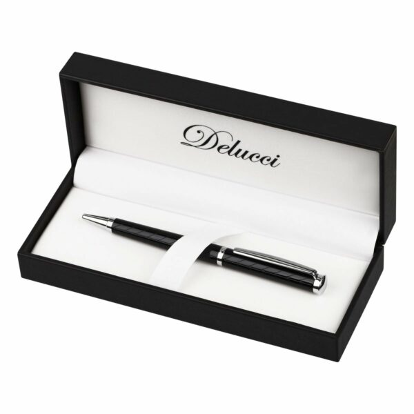 Ручка шариковая Delucci "Impero" синяя, 1,0мм, корпус черный/серебро, поворотн., подарочная упаковка