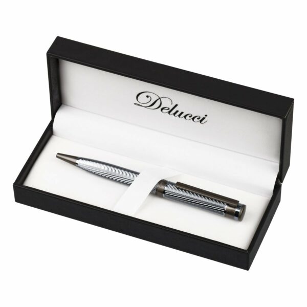 Ручка шариковая Delucci "Stellato" синяя, 1,0мм, корпус серебро/хром, поворотн., подарочная упаковка