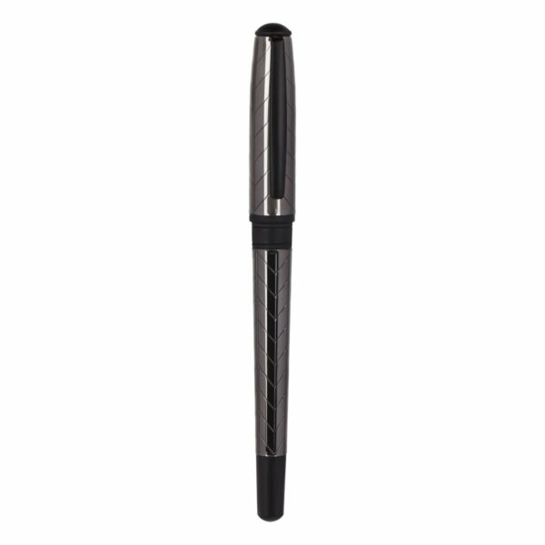 Ручка-роллер Delucci "Marte" синяя, 0,6мм, корпус титан/черный, подарочная упаковка