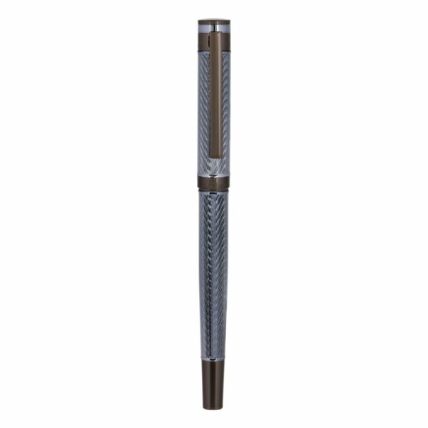 Набор Delucci "Stellato": ручка перьевая черная 0,8мм и ручка шариковая синяя 1мм, корпус серебро/хром, подарочная упаковка