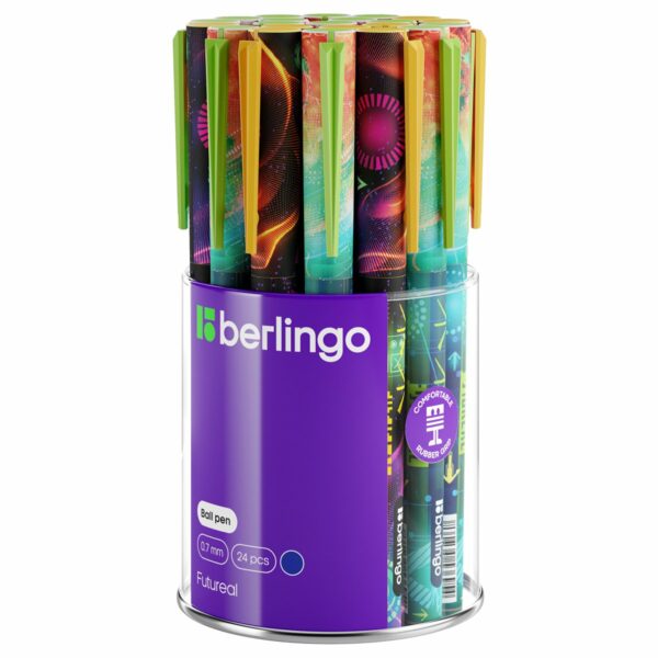 Ручка шариковая Berlingo "Futureal" синяя, 0,7мм, грип, рисунок на корпусе, soft-touch, ассорти