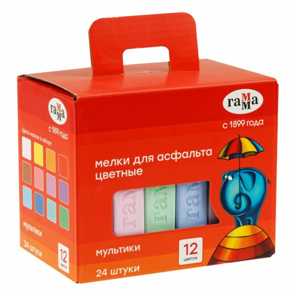 Мелки для асфальта Гамма "Мультики" цветные 24шт., квадратные, картонная коробка