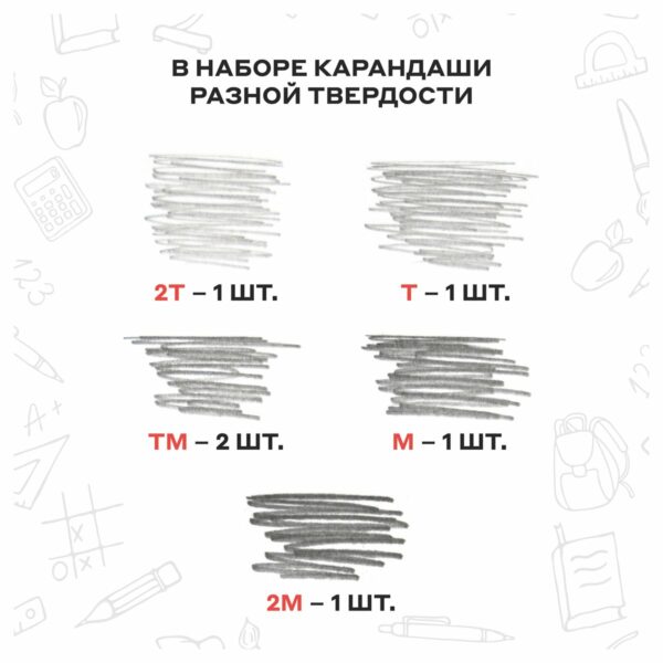 Набор карандашей ч/г Красин "Конструктор" 6шт., 2Т (H), T(H), ТМ (HB)-2, М (B), 2М (2B), шестигран., заточен., карт. упаковка, европодвес