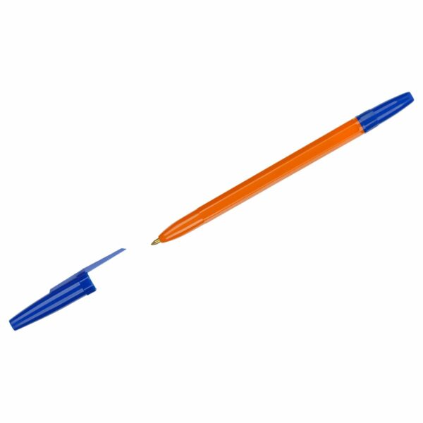 Ручка шариковая СТАММ "Оптима" 4шт., синие, 1,0мм, оранжевый корпус, пакет с европодвесом