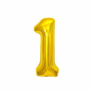 Воздушный шар, 40", MESHU,  цифра 1, золотой, фольгированный