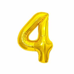 Воздушный шар, 40", MESHU,  цифра 4, золотой, фольгированный