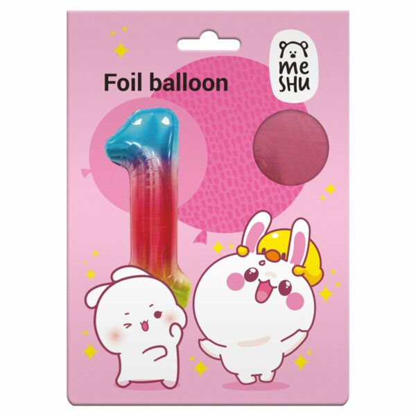 Воздушный шар, 40", MESHU,  цифра 1, розовый, фольгированный