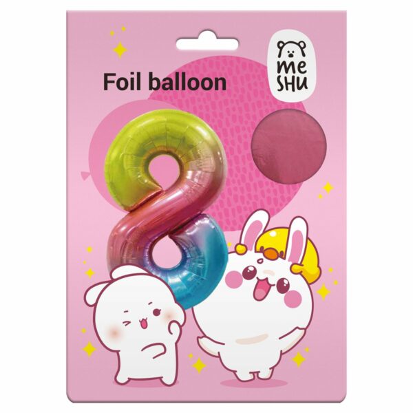 Воздушный шар, 40", MESHU,  цифра 8, розовый, фольгированный