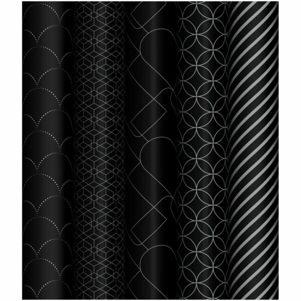 Упаковочная бумага глянц. 70*100см, MESHU "Pattern on black", 80г/м2, ассорти 5 дизайнов