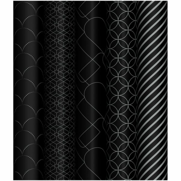 Упаковочная бумага глянц. 70*100см, MESHU "Pattern on black", 80г/м2, ассорти 5 дизайнов