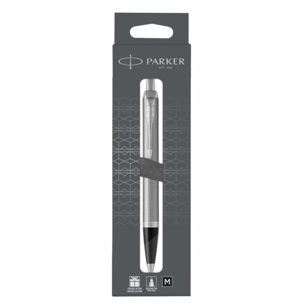 Ручка шариковая Parker "IM Stainless Steel CT" черная, 1,0мм, кнопочн., подарочная упаковка с европодвесом