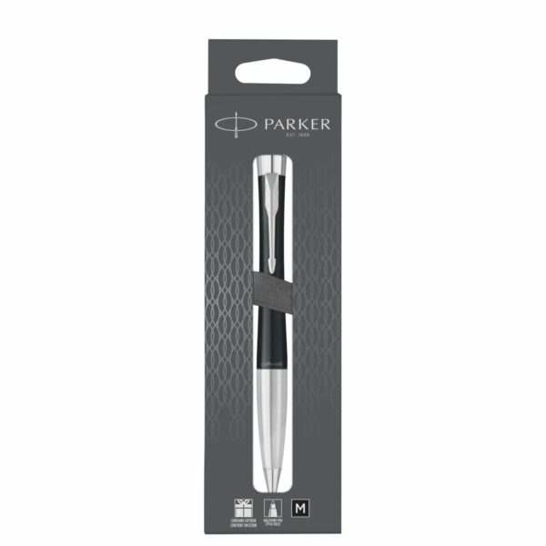 Ручка шариковая Parker "Urban Muted Black CT" черная, 1,0мм, поворотн., подарочная упаковка с европодвесом