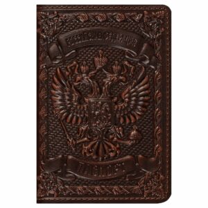 Обложка для паспорта Кожевенная мануфактура, нат. кожа, "Герб", коричневый