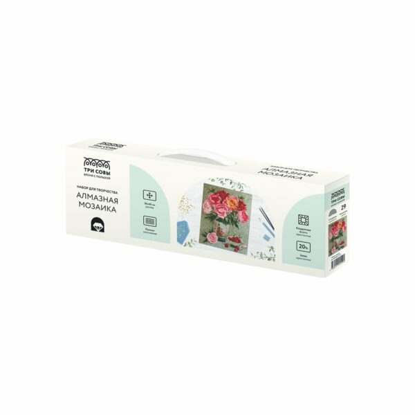 Алмазная мозаика ТРИ СОВЫ "Пионы и вишня", 30*40см, холст, картонная коробка с пластиковой ручкой