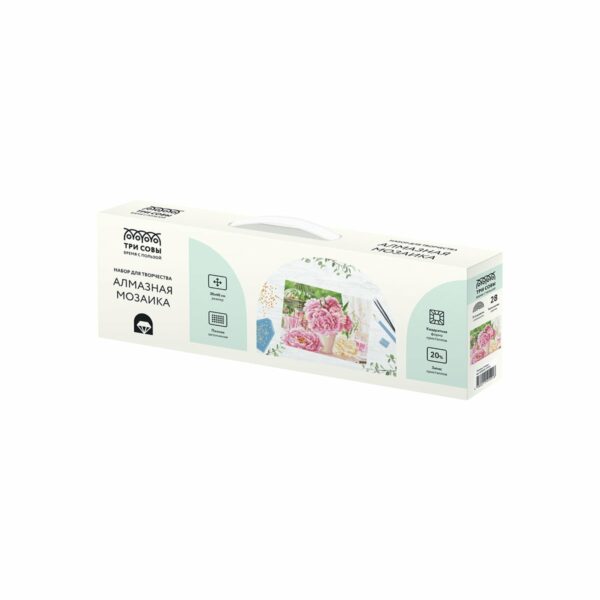 Алмазная мозаика ТРИ СОВЫ "Розовые пионы", 30*40см, холст, картонная коробка с пластиковой ручкой