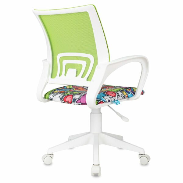 Кресло детское Helmi HL-K95 R (W695) "Airy", спинка сетка салатовая/сиденье ткань с рисунком маскарад, пиастра, пластик белый