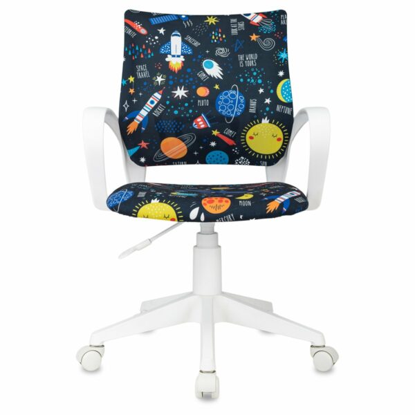 Кресло детское Helmi HL-K95 R (W695) "Airy", спинка сетка/сиденье ткань с рисунком шаттл мультиколор, пиастра, пластик белый