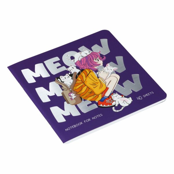 Записная книжка 170*170 мм 40л. на скрепке MESHU "Meow", soft-touch ламинация, тиснение фольгой, блок без линовки, 80г/м2